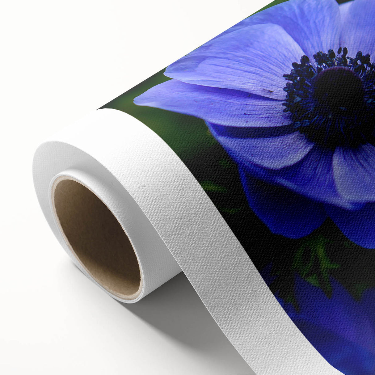 Vibrant botanical wall art design featuring colorful pansies on a rolled canvas, showcasing intricate details and rich hues, perfect for home decor.
