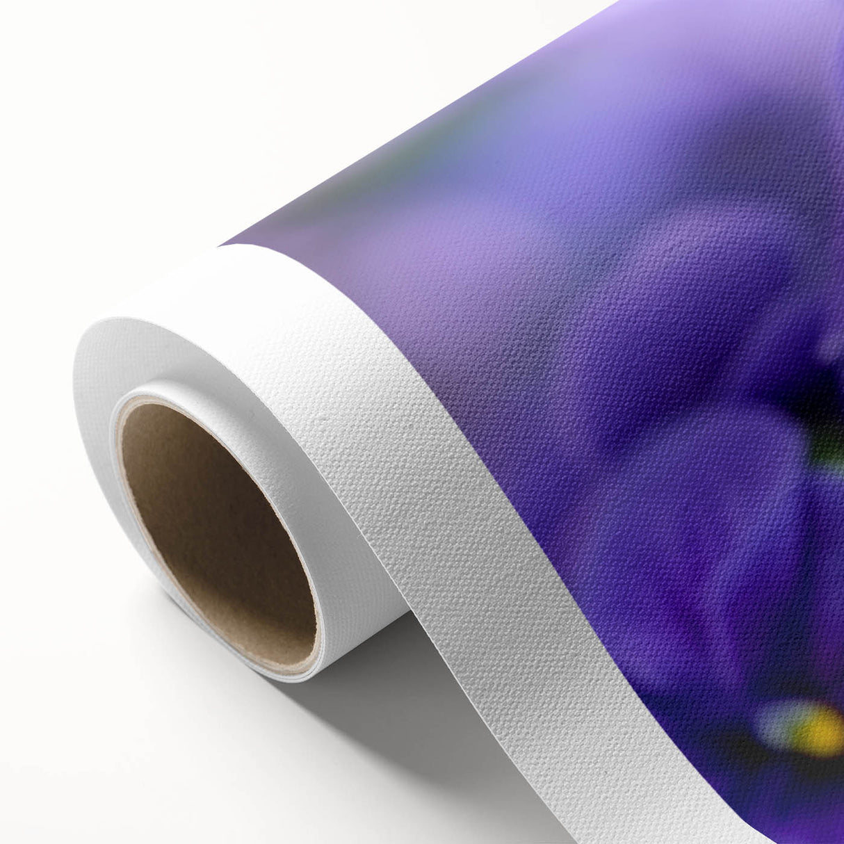 Vibrant botanical wall art featuring a detailed pansy design on rolled canvas, showcasing rich colors and intricate floral patterns, perfect for home decor.