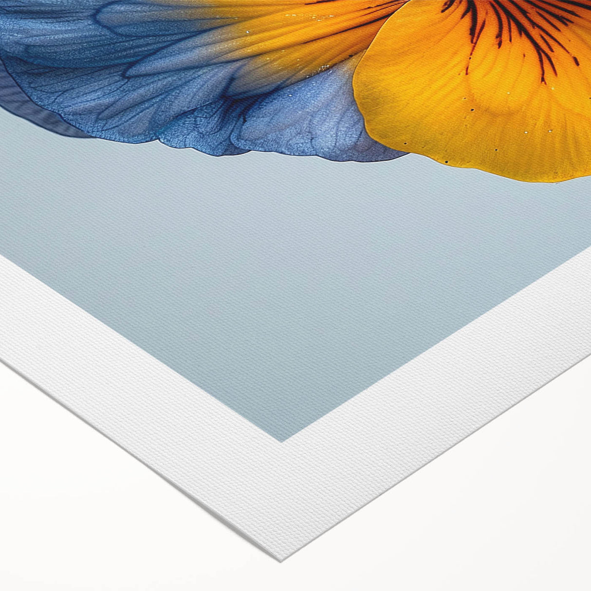 Vibrant botanical wall art featuring a beautifully detailed pansy design on rolled canvas, showcasing rich colors and intricate floral patterns, ideal for home decor.