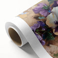Colorful botanical wall art featuring a vibrant pansy design on rolled canvas, ideal for home decor, showcasing intricate details and rich hues.