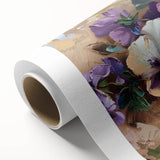Colorful botanical wall art featuring a vibrant pansy design on rolled canvas, ideal for home decor, showcasing intricate details and rich hues.
