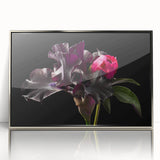 Framed botanical wall art showcasing a vibrant peony design with a silver-acrylic finish, perfect for brightening home decor and adding elegance to any room.