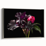 Framed canvas wall art featuring a botanical peony design in soft pastels, with a sleek silver frame, showcasing elegant floral aesthetics for modern decor.