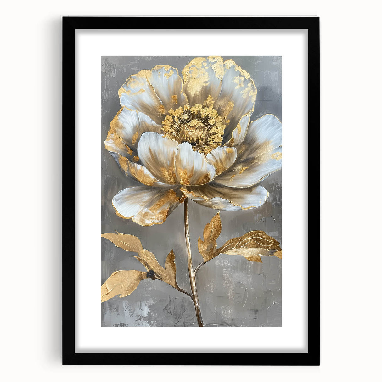 Framed botanical wall art featuring a vibrant peony design in shades of pink and green, with a sleek black frame and mat, ideal for home decor enhancement.