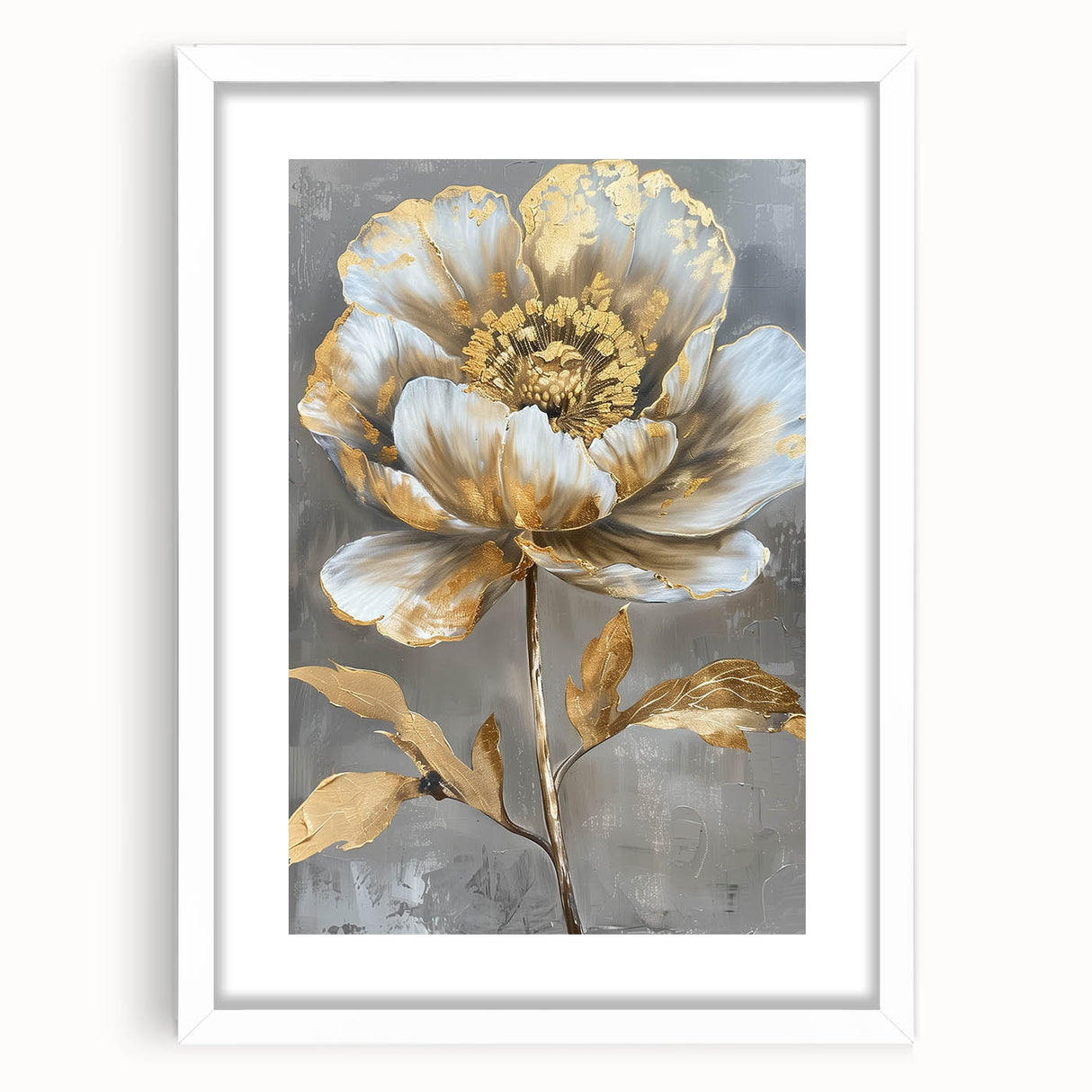 Elegant botanical wall art featuring a peony design in a white frame with a mat, ideal for home decor. Perfect for adding a touch of sophistication and nature-inspired beauty to any room.