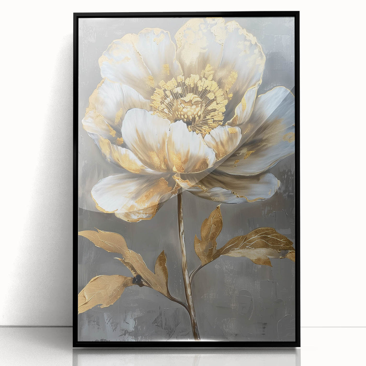 Framed acrylic wall art showcasing a botanical peony design with a black frame, perfect for adding elegance to home decor. Ideal for floral art enthusiasts.