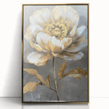 Framed wall art featuring a botanical peony design in soft pink and green hues, set in an elegant gold frame, perfect for enhancing home decor.