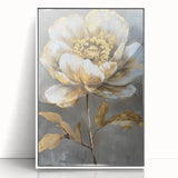 Framed wall art featuring a botanical peony design in soft pink and white hues, elegantly displayed in an acrylic frame, perfect for home decor aesthetics.