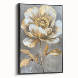 Framed canvas wall art showcasing a botanical peony design, featuring vibrant pink and green hues, displayed in a sleek black frame for modern decor.