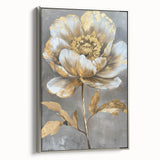 Framed canvas wall art featuring a botanical peony design in soft pink and green hues, elegantly displayed with a silver frame, perfect for home decor.