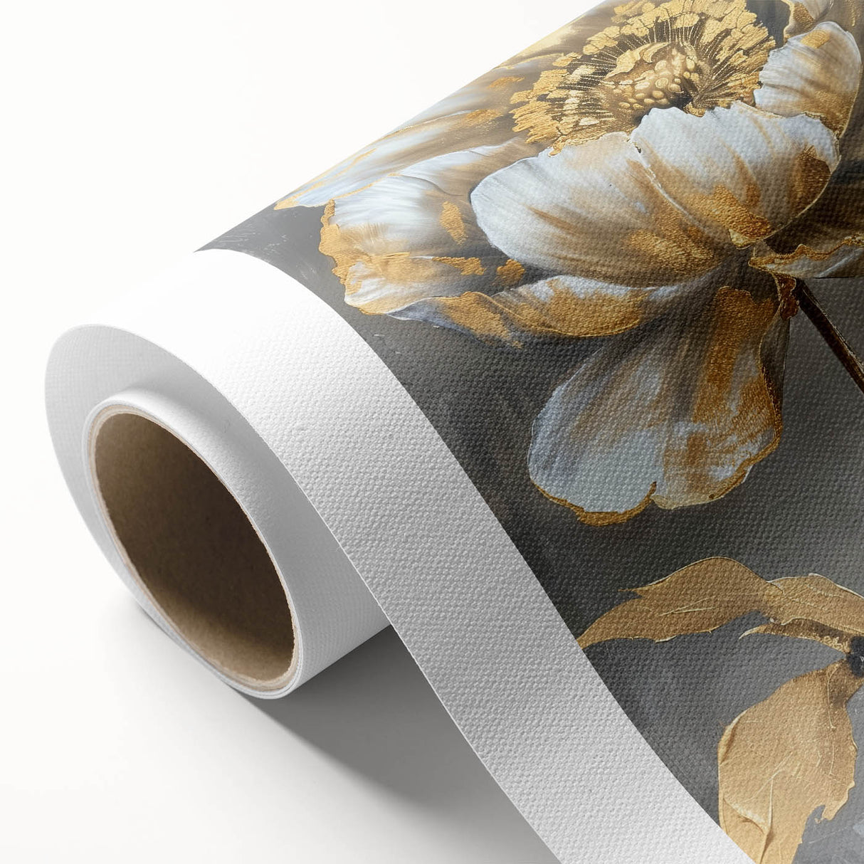 Vibrant botanical wall art featuring a detailed peony design on rolled canvas, showcasing soft pink and green hues, perfect for home decor enhancement.