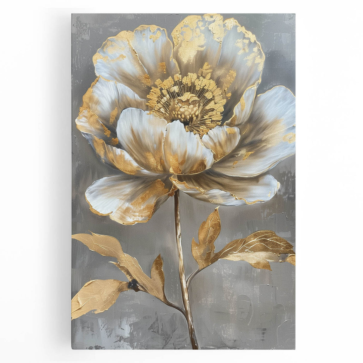 Stretched canvas wall art displaying a vibrant botanical design of peonies in soft pink and green hues, perfect for adding elegance to home decor.