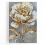 Stretched canvas wall art displaying a vibrant botanical design of peonies in soft pink and green hues, perfect for adding elegance to home decor.