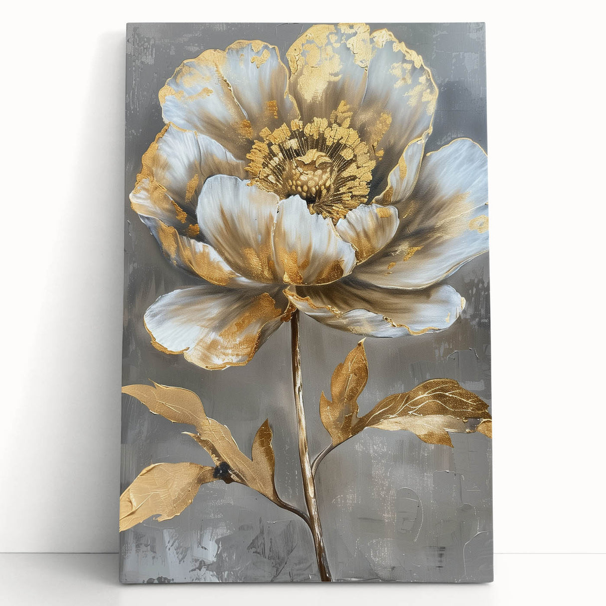 Stretched canvas wall art depicting a vibrant botanical peony design, featuring soft pink and green hues, perfect for enhancing home decor and adding a touch of elegance.