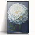 Framed wall art featuring a botanical peony design in vibrant colors, set in a sleek black frame, perfect for home decor and floral enthusiasts.