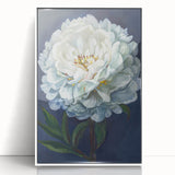 Framed botanical wall art featuring a vibrant peony design in a white frame, showcasing intricate floral details and a modern aesthetic, perfect for home decor.