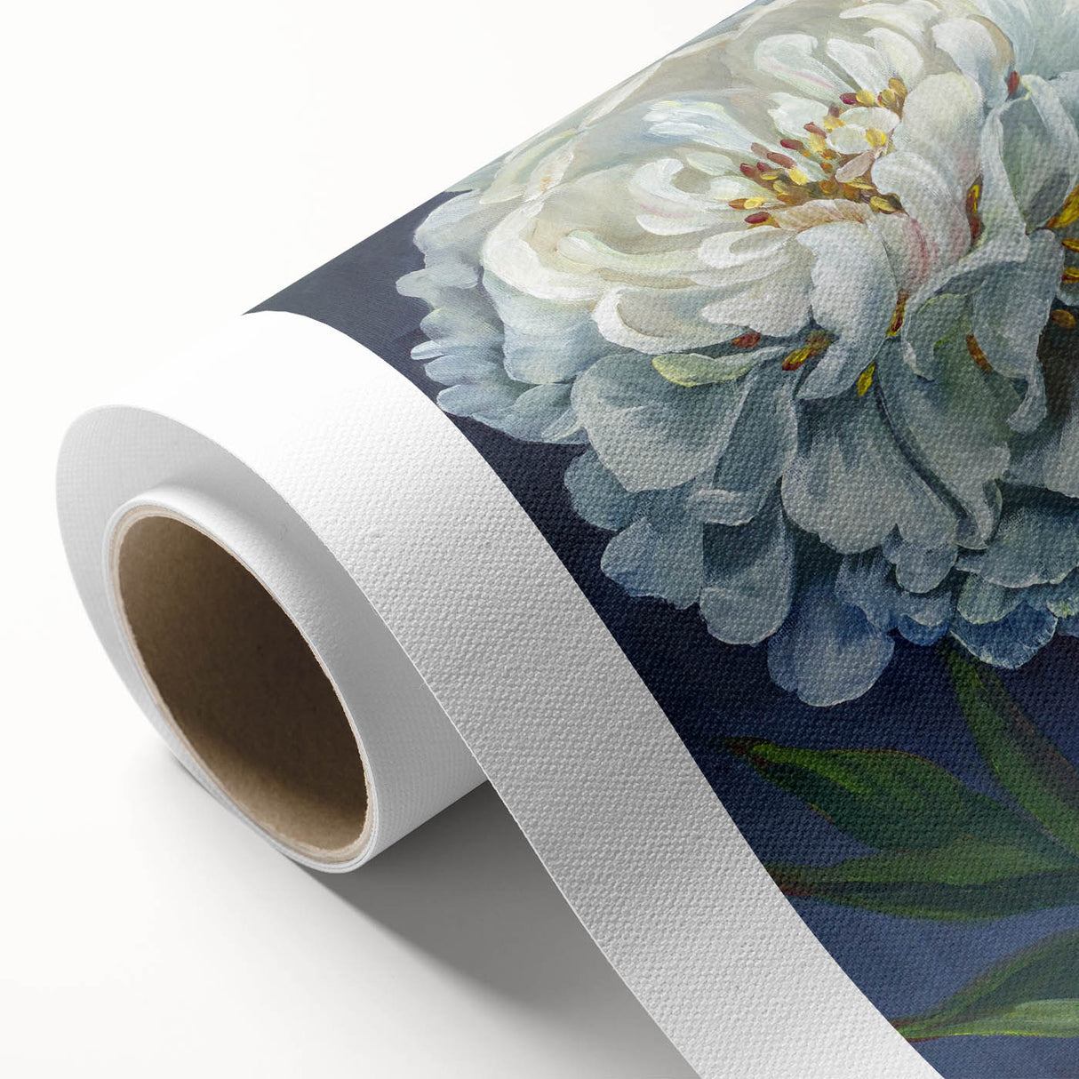 Peony floral wall art design in soft pink and green hues, printed on high-quality rolled canvas, perfect for home decor and floral-themed interiors.