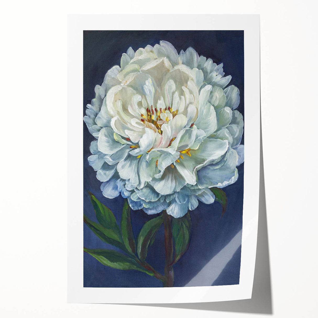 Botanical wall art print showcasing a vibrant peony design with soft pink and green hues, elegantly rolled for easy display and storage, perfect for home decor.
