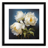 Framed botanical wall art featuring a vibrant peony design in a black frame with a white mat, perfect for home decor and floral enthusiasts. Ideal for adding elegance to any room.