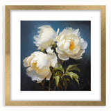 Elegant botanical wall art featuring a peony design in a gold frame with matting, perfect for home decor. Ideal for adding a touch of nature to any room.