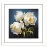 Botanical peony wall art design featuring vibrant pink and white flowers in a sleek white frame with a mat, ideal for enhancing home decor elegance.