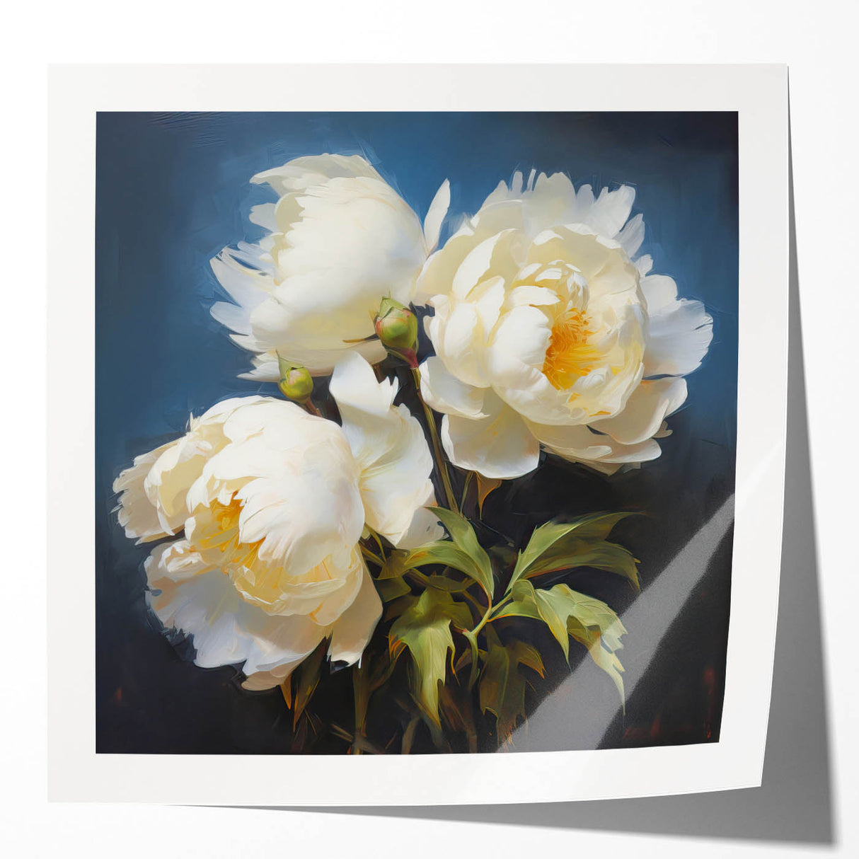 Elegant botanical wall art print showcasing vibrant peony flowers in soft pastel colors, rolled and ready for display in a stylish home decor setting.