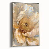 Framed botanical wall art featuring a peony design, elegantly displayed with a silver frame, showcasing vibrant colors and intricate details in a modern interior setting.