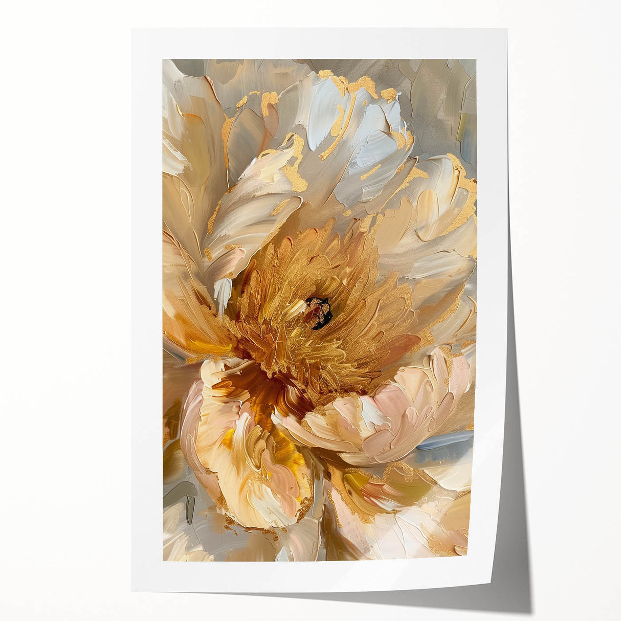 Botanical wall art featuring a vibrant peony design in soft pink and green hues, elegantly rolled for display. Ideal for home decor or gifting.