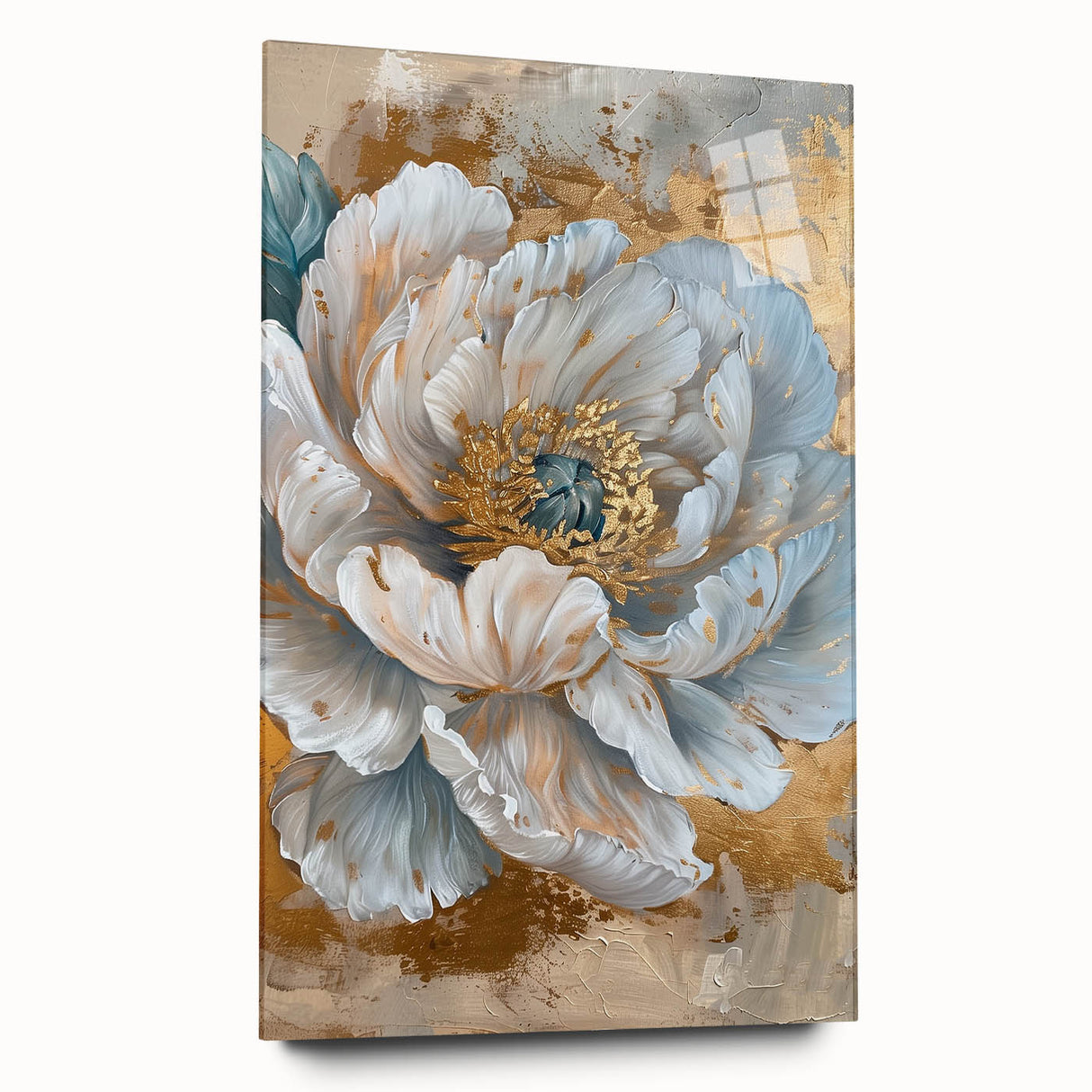 Elegant botanical wall art featuring a peony design, presented in an acrylic glass frame, showcasing vibrant colors and intricate details, perfect for home decor.