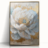 Framed wall art showcasing a botanical peony design with vibrant pink and white flowers, set in an elegant gold frame, perfect for home decor enhancement.