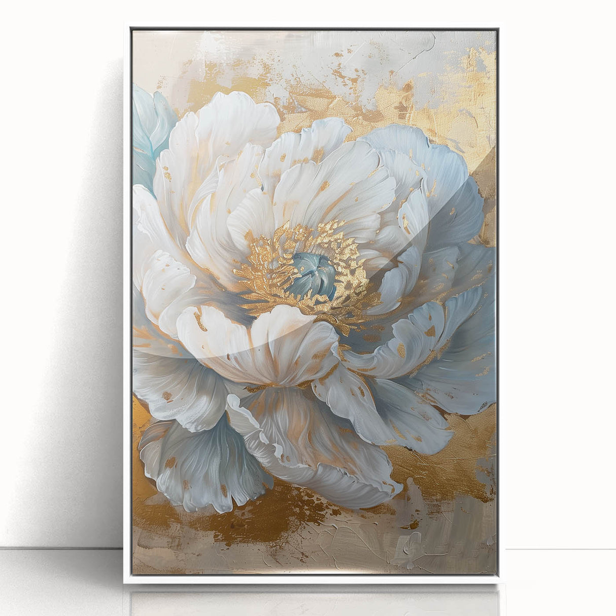 Framed wall art featuring a botanical peony design in vibrant pink and white hues, set against a clean white background, perfect for home decor.