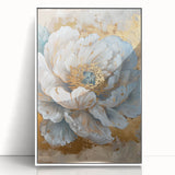 Framed wall art featuring a botanical peony design in vibrant pink and white hues, set against a clean white background, perfect for home decor.