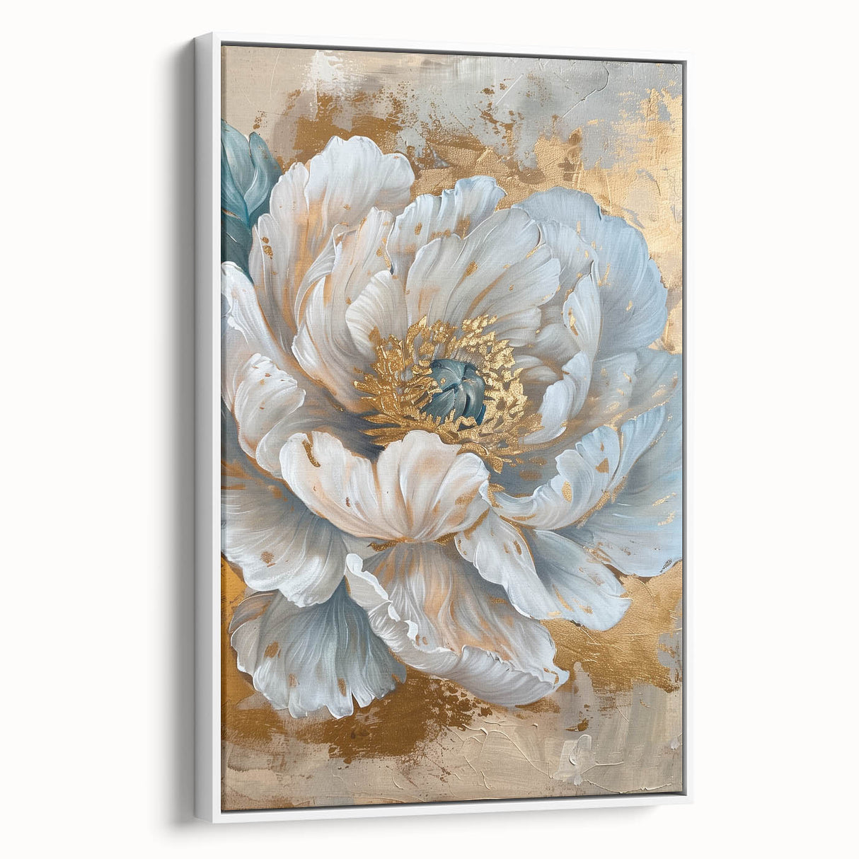 Framed botanical wall art featuring a peony design with soft pink and white flowers, displayed in a modern frame, perfect for home decor enhancement.