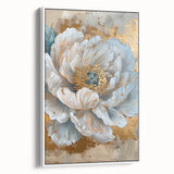 Framed botanical wall art featuring a peony design with soft pink and white flowers, displayed in a modern frame, perfect for home decor enhancement.