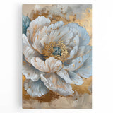 Stretched canvas wall art featuring a vibrant botanical design of peonies in soft pinks and greens, perfect for adding a touch of nature-inspired elegance to home decor.