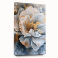 Acrylic wall art featuring a botanical peony design, elegantly displayed in a side view with pins, showcasing vibrant colors and intricate floral details. Perfect for enhancing home decor.