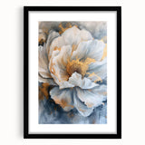 Framed botanical peony wall art in a sleek black frame, showcasing vibrant pink and white flowers with a soft mat, perfect for home décor accents.