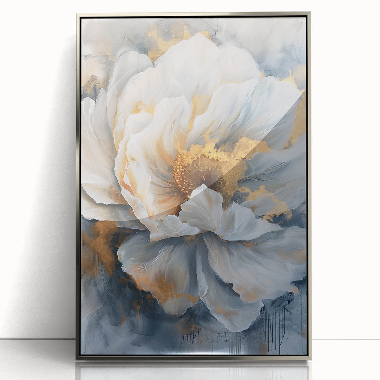 Framed botanical wall art featuring an elegant peony design in soft pink hues, encased in a sleek silver frame, perfect for enhancing home decor.