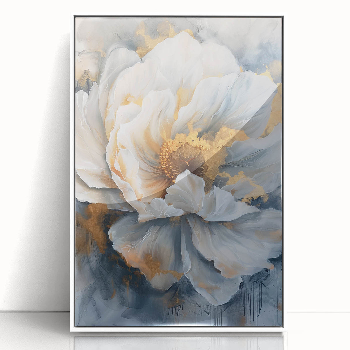 Framed acrylic wall art showcasing a botanical peony design in soft pinks and greens, perfect for home decor. Ideal for enhancing living spaces with floral elegance.