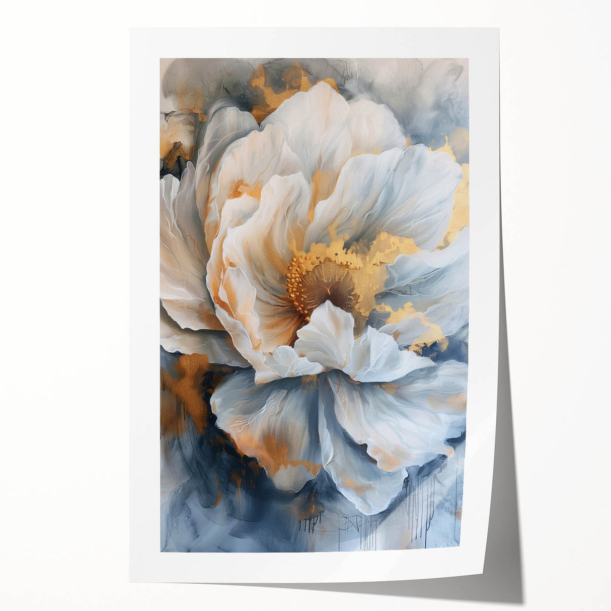 Vibrant botanical wall art print showcasing delicate peony flowers in soft pink and white hues, elegantly rolled for easy framing and display in home decor.