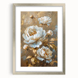 Elegant botanical wall art featuring a peony design in a silver frame with matting, perfect for home decor. This framed art adds a touch of sophistication to any space.