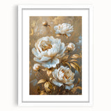 Elegant botanical wall art featuring a peony design in a white frame with a mat, perfect for home decor or gallery walls. Ideal for floral enthusiasts.