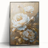 Framed wall art showcasing a botanical peony design with vibrant pink and white flowers in a silver acrylic frame, ideal for home decor and floral enthusiasts.