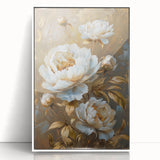 Framed botanical wall art featuring a stunning peony design, presented in a sleek white frame, ideal for adding elegance to any home decor. The artwork showcases soft pink and green hues that bring a fresh, natural ambiance to interiors.