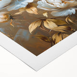 Vibrant botanical wall art featuring a detailed peony design on rolled canvas, showcasing rich colors and intricate floral patterns, perfect for home decor.