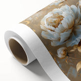 Vibrant botanical peony wall art design printed on rolled canvas, showcasing intricate floral details and soft pastel colors, ideal for home decor.