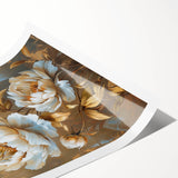 Beautiful botanical wall art print featuring vibrant pink and white peonies on a soft pastel background, rolled for easy framing and display. Perfect for adding a touch of elegance to home decor.