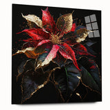 Acrylic glass wall art featuring a vibrant botanical poinsettia design, showcasing rich colors and intricate details, perfect for home decor.