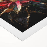 Vibrant botanical wall art featuring a detailed poinsettia design on rolled canvas, showcasing rich colors and intricate textures, perfect for home decor.