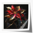 Colorful botanical wall art featuring a vibrant poinsettia design, printed on high-quality paper, ideal for home decor or festive celebrations. Perfect for enhancing any room with its striking floral elements and rich colors.